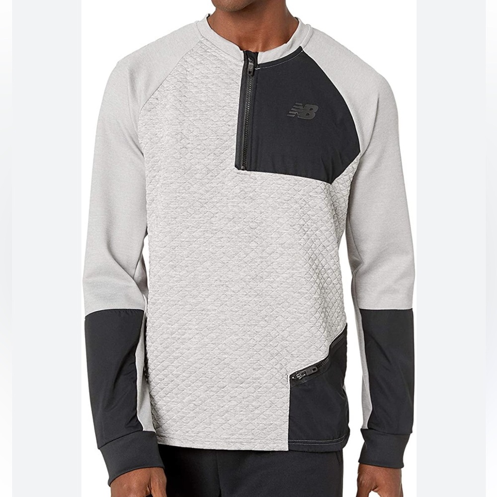 New Balance Heat Loft Sweater Crew Mens Sz L Pullover Colorblock Quilted 1/2 Zip